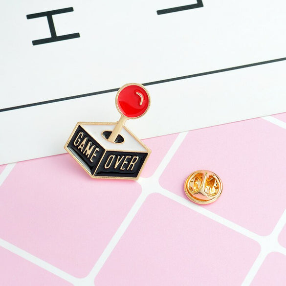 Cartoon GAME OVER Gamepad Pin Buckle Enamel Brooch and Pin for Denim Jacket Shirt Lapel Badge Jewelry Gift for Kids boy girl