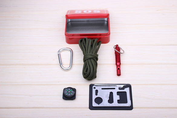 Outdoor equipment with paracord  emergency  survival box SOS Camping Hiking  tools, equipment for Camping Hiking saw/fire