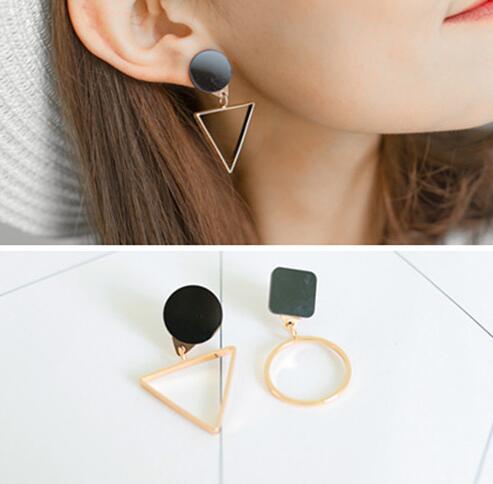 XIYANIKE  Brand Punk Fashion Triangle Round Geometric Asymmetric Black Earrings Women Party Jewelry pendientes brincos E130