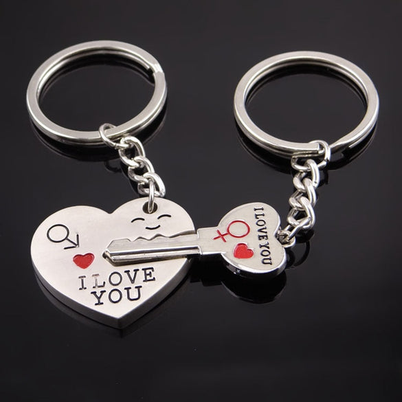 New Lovers Key Chain Alloy Metal Oil Dripping I Love You Letter Heart Key Shape Split Key Buckle Jewelry Fashion Gifts (1)