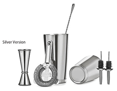 Boston Cocktail Shaker Bar Set Weighted Shaker Tins, Hawthorne Cocktail Strainer, Double Jigger, 12'' Mixing Spoon