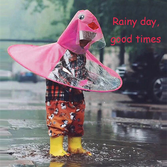 Cute Raincoat Cartoon duck Kids Rain Coat UFO Children Umbrella Hat Magical Hands Free Tops Boys And Girls Windproof Poncho Baby