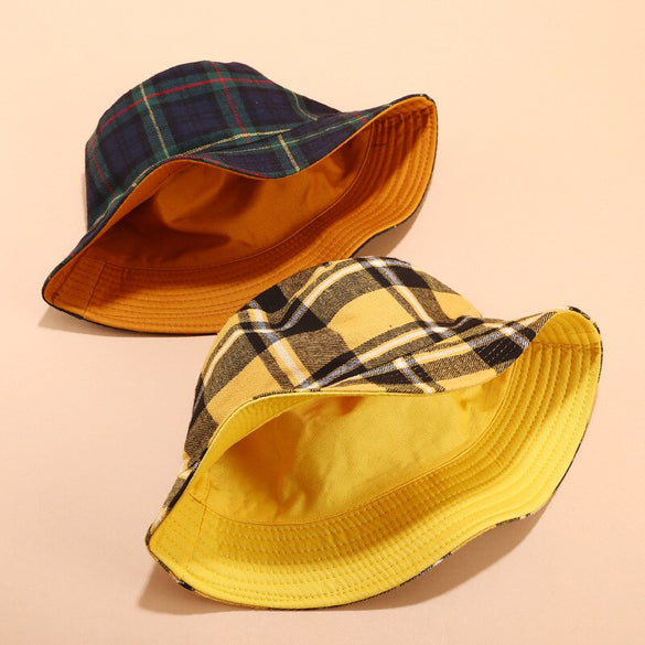2019 Cotton Double sided Plaid Bucket Hat Fisherman Hat outdoor travel hat Sun Cap Hats for Women 04