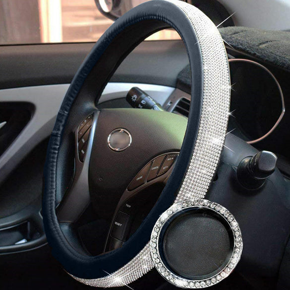 38CM Steering Wheel Cover For Women Ice Silk Rhinestone  Car Interior Decoration Supplies Car Steering Wheel Cover