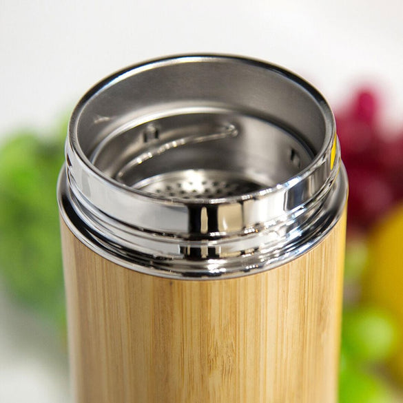 Transhome Creative Bamboo Thermos Bottle Stainless Steel Vacuum Flask Thermos Bottle For Water Coffee Thermos Vacuum Bottles