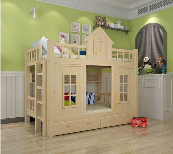 2020 modern solid wood Children's bed wood  bunk bed with ladder cabinet slider