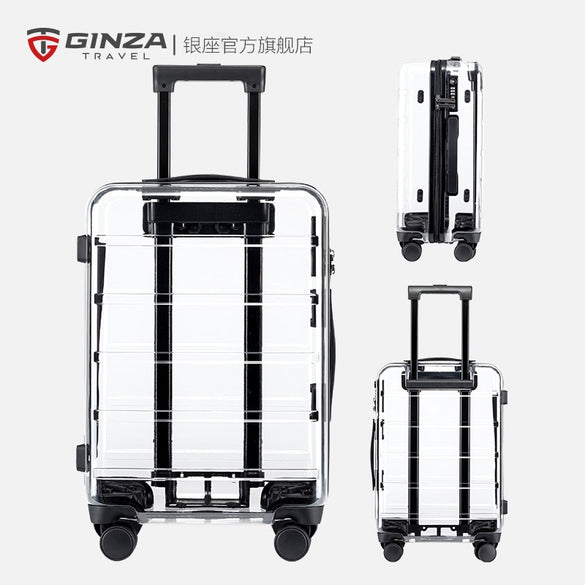 20 inch Brand Rolling Luggage Suitcases and Travel Bags Carry On Hand Trolley Case 4 Wheels Spinner Transparent Luggage
