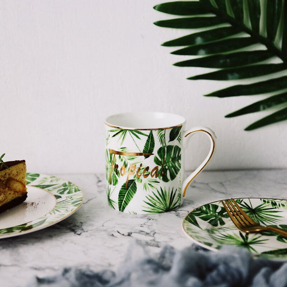Best Golden Strokes Green Plat New Design Porcelain Coffee Latte Mug Printing Teacup Ceramic Tea Cup Bone China Water Drinkware