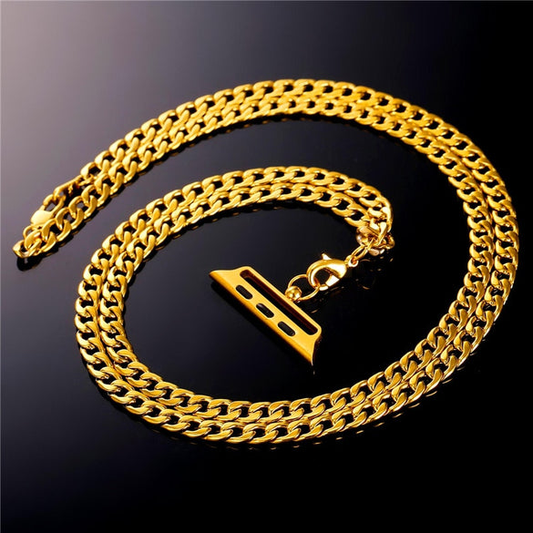 U7 Chain Necklace For AppleWatch Series 1/2 38mm/42mm Belt Accessories Men/Women High Quality Gold Color Stainless Steel P1062