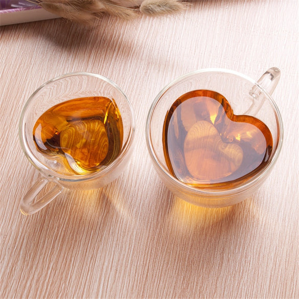 Heart Love Shaped Double Wall Glass Mug Resistant Kungfu Tea Mug Milk Lemon Juice Cup Drinkware Lover Coffee Cups Mug Gift