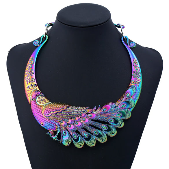 Statement Necklace 2020 Retro Carved Peacock Collar Choker Necklace Collier Femme Women Bohemian Ethnic Vintage Animal Chocker