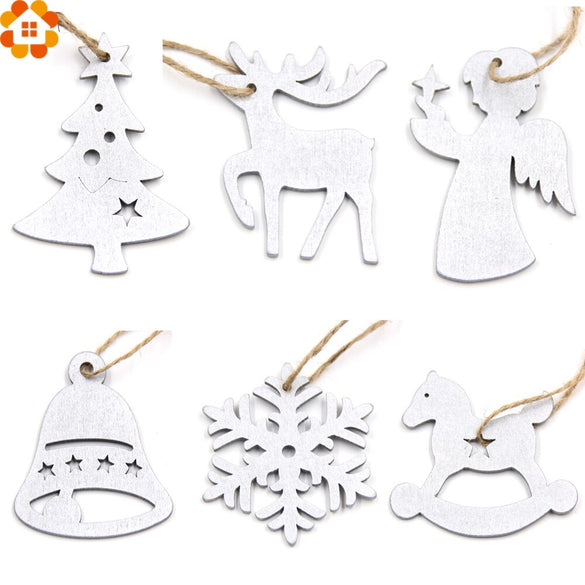 12PCS Gold&Sliver DIY Christmas Snowflakes Wooden Pendants Ornaments Kids Gift Christmas Party Xmas Tree Ornaments Decorations