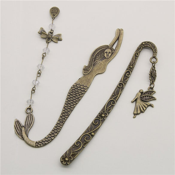1 Pc Retro Alloy Metal Bookmark Mermaid Beaded Or Angels Butterfly Fashion Vintage Bookmark