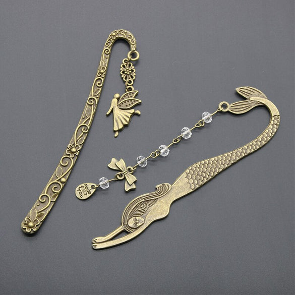 1 Pc Retro Alloy Metal Bookmark Mermaid Beaded Or Angels Butterfly Fashion Vintage Bookmark