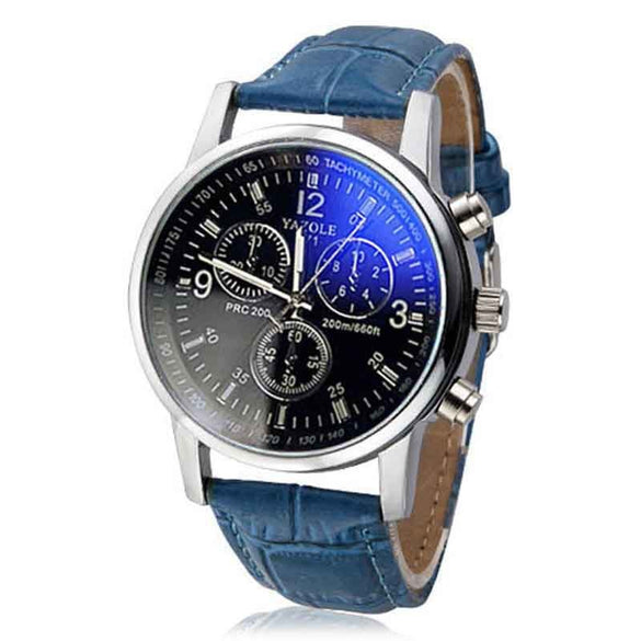 HOT SALE 2018 Top Brand Luxury Fashion Faux Leather Watches Mens Blue Ray Glass Quartz Analog Watch Wristwatch Clock Dropship