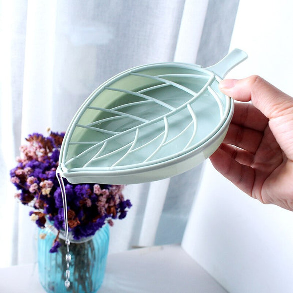 Double Layer Leaf Shape Drain Soap Box Soap Storage Box Bin Container Portable Leaf Modeling Soap Dishes Holder Bathroom Supply