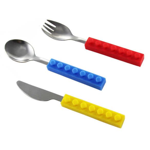 3PCS Creative bricks silicone stainless steel Portable Travel Kids Adult Cutlery Fork Picnic Set Gift for CHild Dinnerware