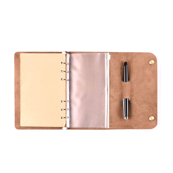 Paperboat Vintage Logo Custom A5 Notebook Genuine Leather Mini A6 Diary Planner Rings Office Diary Spiral Travelers Writing Pad