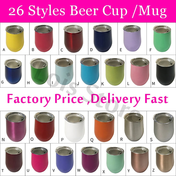 12oz Stemless Wine Cups Stainless Steel Egg Shape Beer Cup Insulated Thermos Wine Tumbler Mug Marble Slab For Christmas Gift