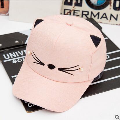 Seioum Spring Fashion Brand Street Adjustable Lovely Embroidery Hat Cat Ears Snapback Cap Boy Girl Pearl Baseball Cap