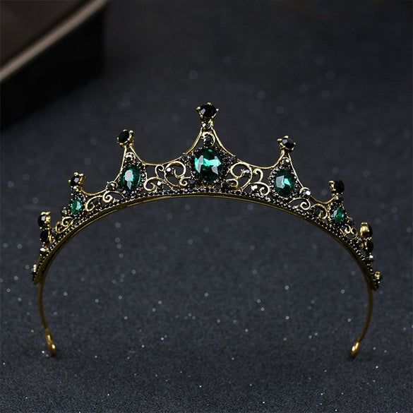 KMVEXO New Elegant Green Crystal Crown Bridal Hair Accessories For Wedding Quinceanera Tiaras And Crowns Pageant Diamant Tiara
