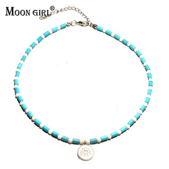 MOON GIRL Exclusive Design Handmade Vintage Lotus Necklaces Pendants Bohemian Yoga Choker Collares Boho Collier Femme Jewelry (blue)