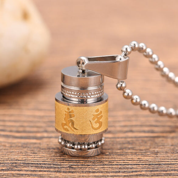 Stainless Steel Buddhism Six Words Rotatable Necklace women Om Mani Padme Hum Prayer Wheel Mantra Bottle Urn men Necklace