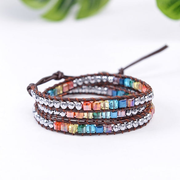 Chakra Bracelet Jewelry Handmade Leather Wrap Bracelet Multi Color Spare  Crystal Beads Natural Stone Bracelet