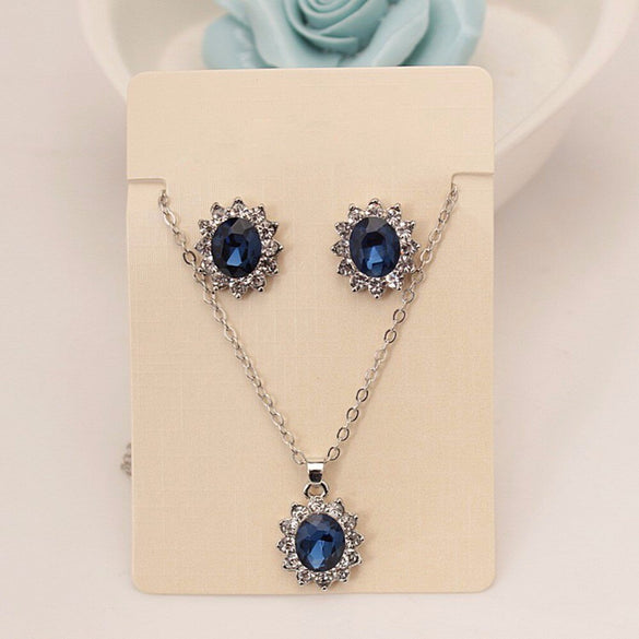 VKME 2020 New Fashion Blue Crystal Jewelry Sets Luxury Vintage Party Water Drop CZ Necklace&Earrings Fine Jewelry