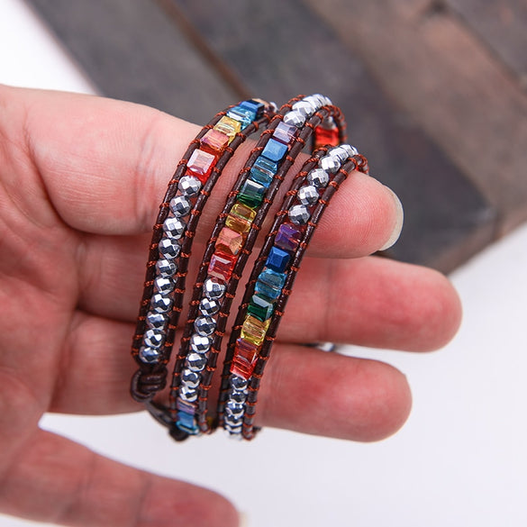 Chakra Bracelet Jewelry Handmade Leather Wrap Bracelet Multi Color Spare  Crystal Beads Natural Stone Bracelet