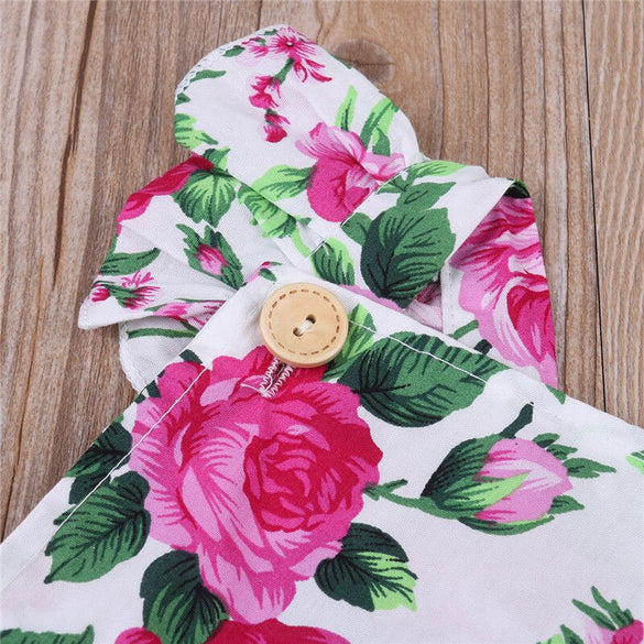 Newborn Infant Baby Girls Clothes square collar sleeveless Bodysuit Floral print Bowknot Headband 2PC cotton casual Outfit