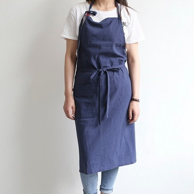 New Aprons Simple Washed Cotton Korean Style Uniform Unisex Adult Aprons for Woman Men's Male Lady's Kitchen Cooking Pinafores