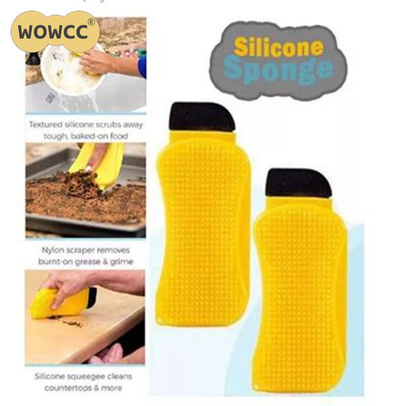 WOWCC Magic 3 In 1 Silicone Sponge Clean Brush Dish Washing Eco-Friendly Scrubber Cleaning For Multipurpose Kitchen