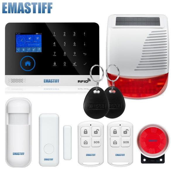 quad band wireless wifi gsm alarm system TFT display door sensor home security alarm systems Wired Siren Kit SIM SMS Alarm