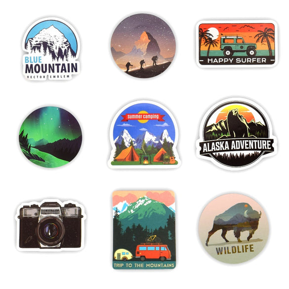 50 PCS Camping Landscape Stickers Outdoor Adventure Climbing Travel Waterproof Sticker to DIY Suitcase Laptop Bicycle Helmet Car