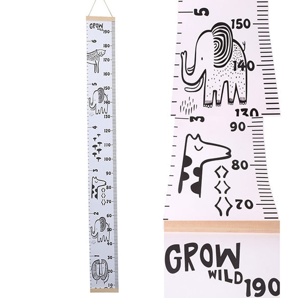 Cartoon Baby Kids Growth Chart Record Wood Frame Fabric Height Measurement Ruler for Boys & Girls Child's Room Wall Decoration