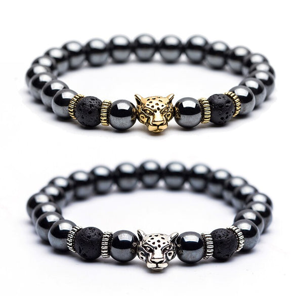 Charm Natural stone bracelets High quality Golden&Black Crown Dumbbells Men's bracelets Hematite Beads Bracelet For Women Men
