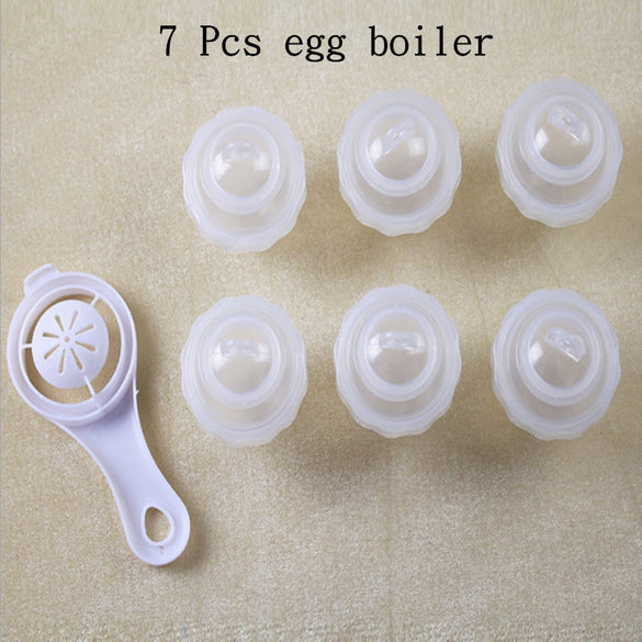 7 Pcs/Set Egg Tool with Separator Egg Boiler Cooker Transparent Silicone Maker Egg Steamer kitchen Omelette mold