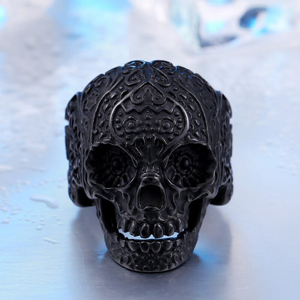 BEIER Wholesale Classic Garden Flower Skull Ring For Man Stainless Steel Man's Punk Style Jewelry BR8-071 US Size