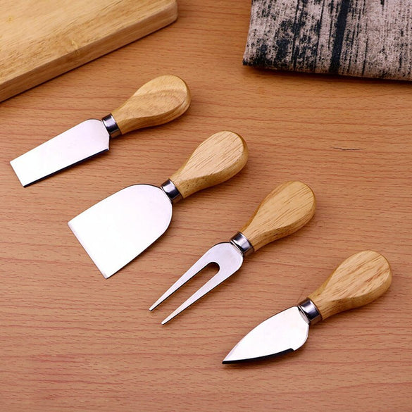 4pcs/set wood Handle sets  Bard Set Oak bamboo Cheese Cutter Knife slicer Kit Kitchen cheedse cutter Useful Cooking Tools