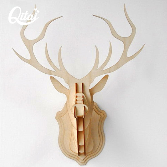 QITAI Wooden STAG deer head Christmas 2mm Plywood nature wood DIY Scrapbooking crafts home decoration accessories WF106