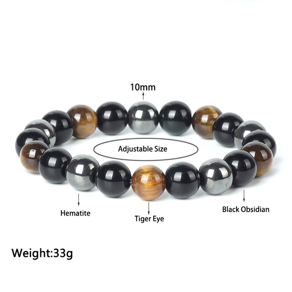 TopGoods Natural Hematite Tiger Eye Black Obsidian Stone Bracelet for Women 10mm Beaded Men Magnetic Health Protection Bracelets