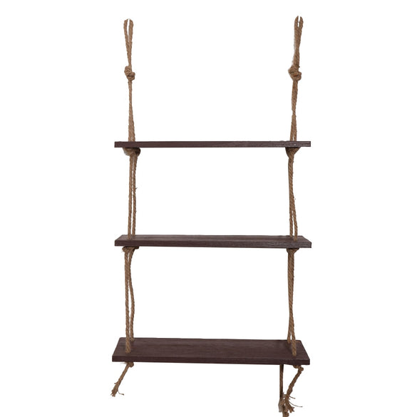 Wooden Hanging Shelf Swing Rope Floating Shelves 3 Tier Jute Rope Wall Display Rack(Dark Brown) 47%