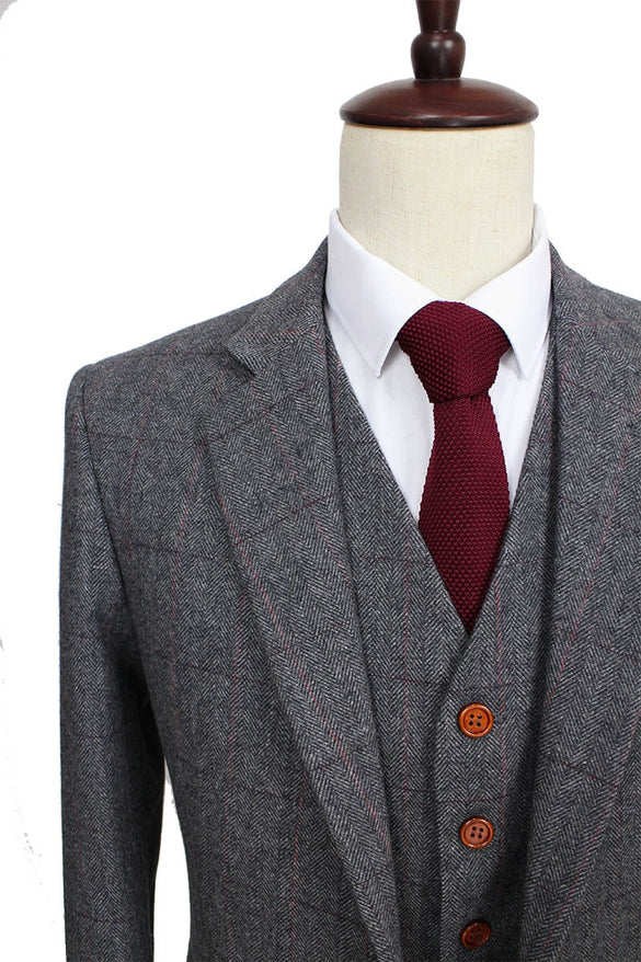 Wool Retro Grey Herringbone Tweed British style custom made Mens suit tailor slim fit Blazer wedding suits for men 3 piece