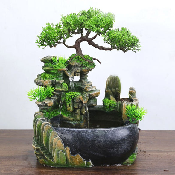 HoDe Creative Indoor Simulation Resin Rockery Waterfall Statue Feng Shui Water Fountain Home Garden Crafts
