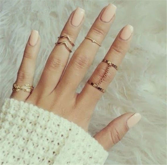 H:HYDE 6pcs/lot Unique Adjustable Ring Set Punk Style Gold Color Knuckle Rings For Women Midi Finger Knuckle Rings Ring Set