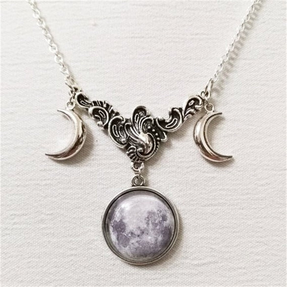 Milky way constellationTriple moon necklace,witch pagan jewelry,silver half moon