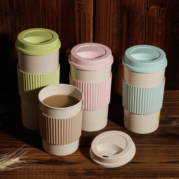 Cute Reusable Travel Cup To Go Coffee Cup Mug with Lid Wheat Stalk PP Cup Sleeve for Tea and Coffee