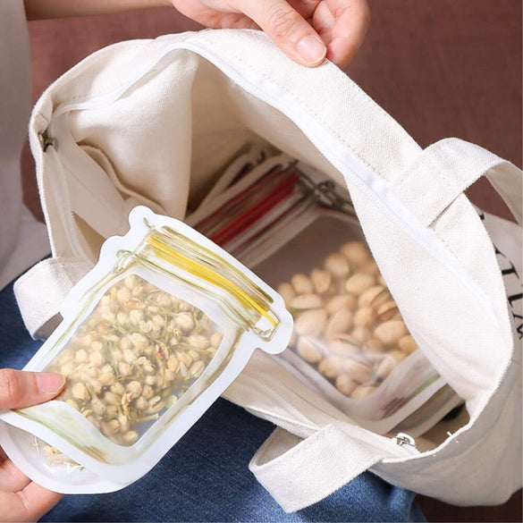 LMETJMA 12 Pieces Mason Jar Zipper Bags Reusable Snack Saver Bag Leakproof Food Sandwich Storage Bags for Travel Kids KC0216