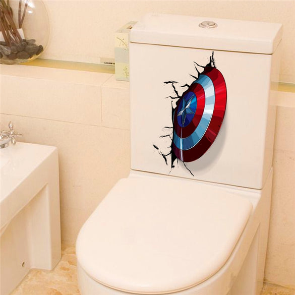 3D Vivid Captain America's Shield Through Wall Stickers Kids Rooms Toilet Decor The Avengers Wall Decals Art PVC Mural Posters